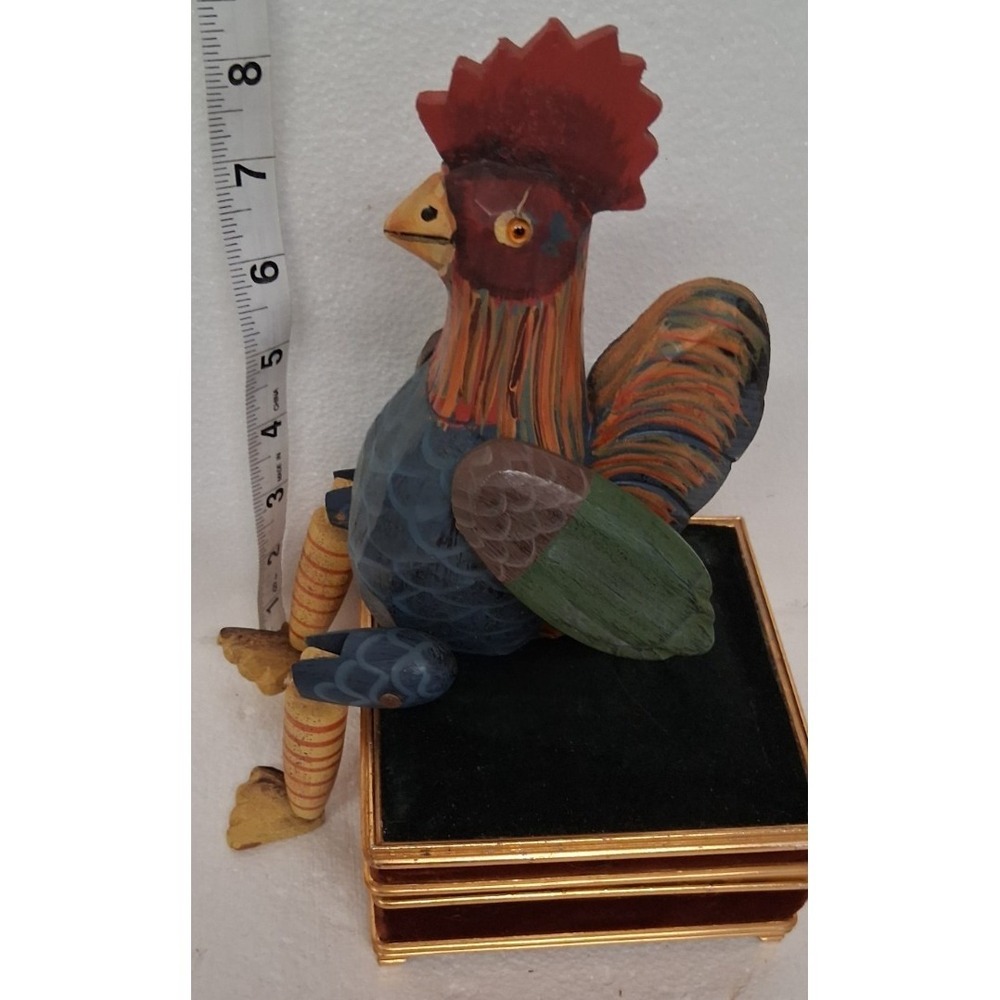 Hand Carved Wooden Rooster Shelf Sitter Painted Folk Art Farmhouse Decor - Picture 3 of 6